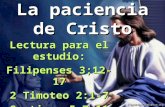 La paciencia de Cristo Lectura para el estudio: Filipenses 3;12-17 2 Timoteo 2:1-7 Santiago 5:7-11 1Peddro 2:20-23.