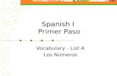Spanish I Primer Paso Vocabulary - List A Los Números.