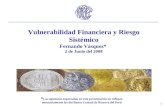 1 Vulnerabilidad Financiera y Riesgo Sistémico Fernando Vásquez* 2 de Junio del 2008 * Las opiniones expresadas en esta presentación no reflejan necesariamente.