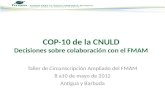 Taller de Circunscripción Ampliado del FMAM 8 a10 de mayo de 2012 Antigua y Barbuda COP-10 de la CNULD Decisiones sobre colaboración con el FMAM.