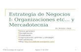 1 Estrategia de Negocios I: Organizaciones etc… y Mercadotecnia Avisos generales Recapitulación Presentación Organizaciones, gerentes y estrategia Mercadotecnia.