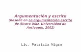Argumentación y escrita (basada en La argumentación escrita de Álvaro Díaz, Universidad de Antioquía, 2002) Lic. Patricia Nigro.