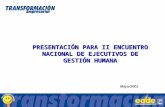 Mayo/2002 PRESENTACIÓN PARA II ENCUENTRO NACIONAL DE EJECUTIVOS DE GESTIÓN HUMANA.
