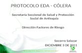 PROTOCOLO EDA - CÓLERA Secretaría Seccional de Salud y Protección Social de Antioquia Dirección Factores de Riesgo Socorro Salazar DICIEMBRE 3 DE 2011.