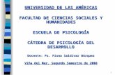 UNIVERSIDAD DE LAS AMÉRICAS FACULTAD DE CIENCIAS SOCIALES Y HUMANIDADES ESCUELA DE PSICOLOGÍA CÁTEDRA DE PSICOLOGÍA DEL DESARROLLO Docente: Ps. Fiona Saldivar.