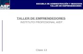 ESCUELA DE ADMINISTRACIÓN Y NEGOCIOS TALLER DE EMPRENDEDORES INSTITUTO PROFESIONAL AIEP Clase 13.