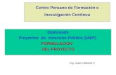 Centro Peruano de Formación e Investigación Continua Diplomado Proyectos de Inversión Pública (SNIP) FORMULACION DEL PROYECTO Ing. Juan Carbonel V.