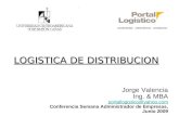 LOGISTICA DE DISTRIBUCION Jorge Valencia Ing. & MBA portallogistico@yahoo.com Conferencia Semana Administrador de Empresas, Junio 2009.