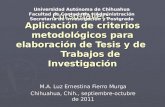 Curso-Taller: Aplicación de criterios metodológicos para elaboración de Tesis y de Trabajos de Investigación M.A. Luz Ernestina Fierro Murga Chihuahua,