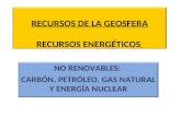 RECURSOS DE LA GEOSFERA RECURSOS ENERGÉTICOS NO RENOVABLES: CARBÓN, PETRÓLEO, GAS NATURAL Y ENERGÍA NUCLEAR.