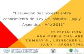 Evaluacion de Encuesta sobre conocimiento de Ley De Tránsito – Jujuy – Argentina – Año 2011 ESPECIALISTA: ANA MARÍA CHALABE ZUMBAY B., LEINECKER L, JUJUY.