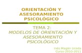 ORIENTACIÓN Y ASESORAMIENTO PSICOLÓGICO Inés Magán Uceda Curso 2010-2011 TEMA 2: MODELOS DE ORIENTACIÓN Y ASESORAMIENTO PSICOLÓGICO.