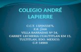 C.C.T. 15PJN5587L Z.E. J166 VILLA BARRADAS Nº 54, CARRET. LECHERIA CUAUTITLAN KM 15, TULTITLAN, EDO. MEXICO. C.P. 54900.