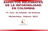 ASPECTOS RELEVANTES DE LA INFORMALIDAD EN COLOMBIA 7º. Foro de Calzado de America Montevideo, Febrero 2013.