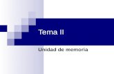 Tema II Unidad de memoria. 2 Unidad de memoria 2.1 Definiciones y conceptos básicos 2.1.1 Localización 2.1.2 Capacidad 2.1.3 Unidad de transferencia 2.1.4.