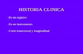 HISTORIA CLINICA -Es un registro -Es un instrumento. -Corte transversal y longitudinal.