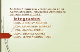 Análisis Financiero y Económico en la Administración Tributarias Dominicana periodo 2008 al 2012. Integrantes LICDA. JHOANNY AQUINO LICDA.JUANA LIDIA ESPINOSA.