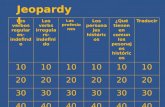 Jeopardy! Los verbos regulares- indefindo Los verbs irregulars- indefinido Las profesiones Los personajes históricos ¿Qué tienen en comun los pesonajes.