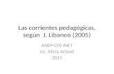 Las corrientes pedagógicas, según J. Libaneo (2005) ANEP-CFE-INET Lic. Alicia Acland 2011.
