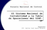 Escuela Nacional de Control El Sistema Nacional de Contabilidad y la Tabla de Operaciones del SIAF-SP Expositor: CPC. Walter Saúl Apaza Mendoza.
