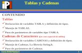 Curso 04-05.Práctica 5 1 Tablas y Cadenas CONTENIDO Tablas Declaración de variables TABLA y definición de tipos. Manejo de TABLAS. Paso de parámetros de.