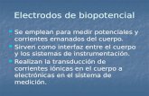 Electrodos de biopotencial Se emplean para medir potenciales y corrientes emanados del cuerpo. Se emplean para medir potenciales y corrientes emanados.