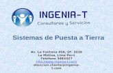 Sistemas de Puesta a Tierra Av. La Fontana 458, Of. 2038 La Molina, Lima Perú Telefono 3484427  atencion.cliente@ingenia-t.com.