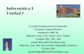 Informática I Unidad I Escuela Preparatoria Particular Instituto Aguacaliente Semestre 2007-II Maestro: Ing. Fco. Javier Díaz Núñez Grupos 101, 102, 103.