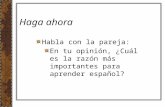 Haga ahora Habla con la pareja: En tu opinión, ¿Cuál es la razón más importantes para aprender español?