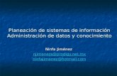 Planeación de sistemas de información Administración de datos y conocimiento Ninfa Jiménez njimenezs@prodigy.net.mx ninfajimenez@hotmail.com.