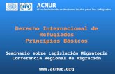 ACNUR Alto Comisionado de Naciones Unidas para los Refugiados Derecho Internacional de Refugiados Principios Básicos Seminario sobre Legislación Migratoria.