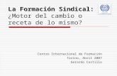 La Formación Sindical: La Formación Sindical: ¿Motor del cambio o receta de lo mismo? Centro Internacional de Formación Torino, Abril 2007 Gerardo Castillo.