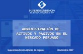 ADMINISTRACIÓN DE ACTIVOS Y PASIVOS EN EL MERCADO PERUANO Superintendencia Adjunta de Seguros Noviembre 2007.