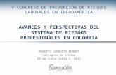 V CONGRESO DE PREVENCIÓN DE RIESGOS LABORALES EN IBEROAMÉRICA AVANCES Y PERSPECTIVAS DEL SISTEMA DE RIESGOS PROFESIONALES EN COLOMBIA ROBERTO JUNGUITO.