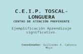 C.E.I.P. TOSCAL-LONGUERA CENTRO DE ATENCIÓN PREFERENTE Ejemplificación Aprendizaje significativo. Coordinador: Guillermo A. Cabrera Moya.