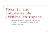 1 Tema 1: Las Entidades de Crédito en España Matemática Financiera II Parte 1ª: Operaciones bancarias Curso 2006-2007.