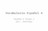 Vocabulario Español 4 Unidad 4 Etapa 1 Sra. Jennings.