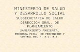 MINISTERIO DE SALUD Y DESARROLLO SOCIAL SUBSECRETARIA DE SALUD DIRECCIÓN GRAL. DE PLANEAMIENTO SANEAMIENTO AMBIENTAL PROGRAMA PCIAL. DE PREVENCION Y CONTROL.