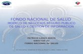 FONDO NACIONAL DE SALUD MODELO DE NEGOCIOS SEGURO PUBLICO DE SALUD Y GESTION DE INFORMACION PATRICIO LAGOS ARAYA DIRECTOR (S) FONDO NACIONAL DE SALUD XVI.