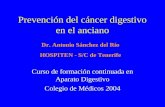 Prevención del cáncer digestivo en el anciano Curso de formación continuada en Aparato Digestivo Colegio de Médicos 2004 Dr. Antonio Sánchez del Río HOSPITEN.