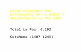 CASOS ATENDIDOS POR DEFENSORÍAS DE LA NIÑEZ Y ADOLESCENCIA LA PAZ 2007 Total La Paz: 6.193 Cotahuma :1487 (24%)