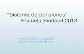 Sistema de pensiones Escuela Sindical 2013 Profesora: María Cristina Gajardo. Ayudante: Jorge Ramón Martínez.
