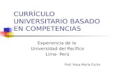 CURRÍCULO UNIVERSITARIO BASADO EN COMPETENCIAS Experiencia de la Universidad del Pacífico Lima- Perú Prof. Rosa María Fuchs.