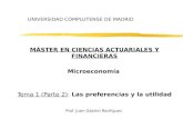 UNIVERSIDAD COMPLUTENSE DE MADRID MÁSTER EN CIENCIAS ACTUARIALES Y FINANCIERAS Microeconomía Tema 1 (Parte 2): Las preferencias y la utilidad Prof. Juan.