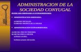 ADMINISTRACION DE LA SOCIEDAD CONYUGAL PUEDE SER ORDINARIA O EXTRAORDINARIA ADMINISTRACION ORDINARIA. a) BIENES SOCIALES. b) BIENES PROPIOS DE LA MUJER.