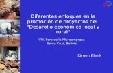 Diferentes enfoques en la promoción de proyectos del "Desarollo económico local y rural" VIII. Foro de la Microempresa Santa Cruz, Bolivia Jürgen Klenk.