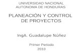 UNIVERSIDAD NACIONAL AUTONOMA DE HONDURAS PLANEACIÓN Y CONTROL DE PROYECTOS IngA. Guadalupe Núñez Primer Periodo 2010.