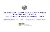 REAJUSTE INTEGRAL DE LA ZONIFICACION GENERAL DE LOS USOS DEL SUELO DE LIMA METROPOLITANA ORDENANZA Nº 620 – MML ORDENANZA Nº 719 – MML.