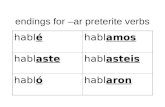 Endings for –ar preterite verbs habléhablamos hablastehablasteis hablóhablaron.