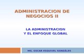 MG. OSCAR ESQUIVEL GONZÁLES ADMINISTRACION DE NEGOCIOS II LA ADMINISTRACION Y EL ENFOQUE GLOBAL.
